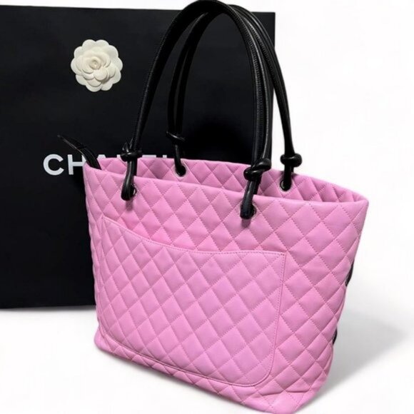 Authentic CHANEL Cambon Ligne Tote Large Pink Quilted Calfskin Leather Purse Bag - Picture 4 of 16